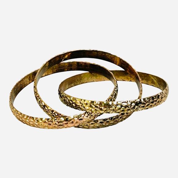 Vintage Hammered Brass Triple Bangle Bracelet - Picture 2 of 5